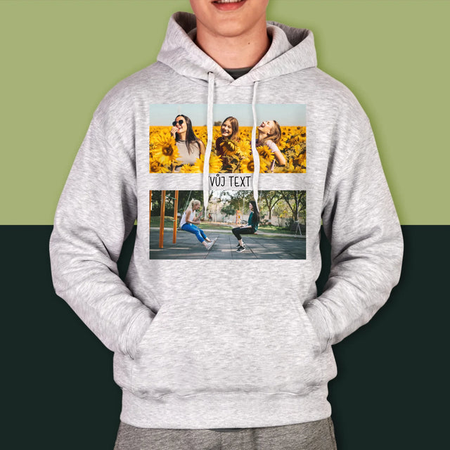 Fotokoláž: 2 Fotky A Nápis - Pánská Mikina S Kapuci