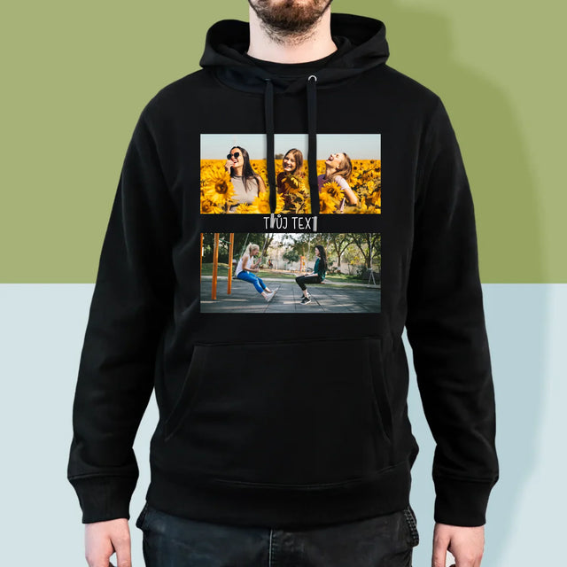 Fotokoláž: 2 Fotky A Nápis - Pánská Mikina S Kapuci
