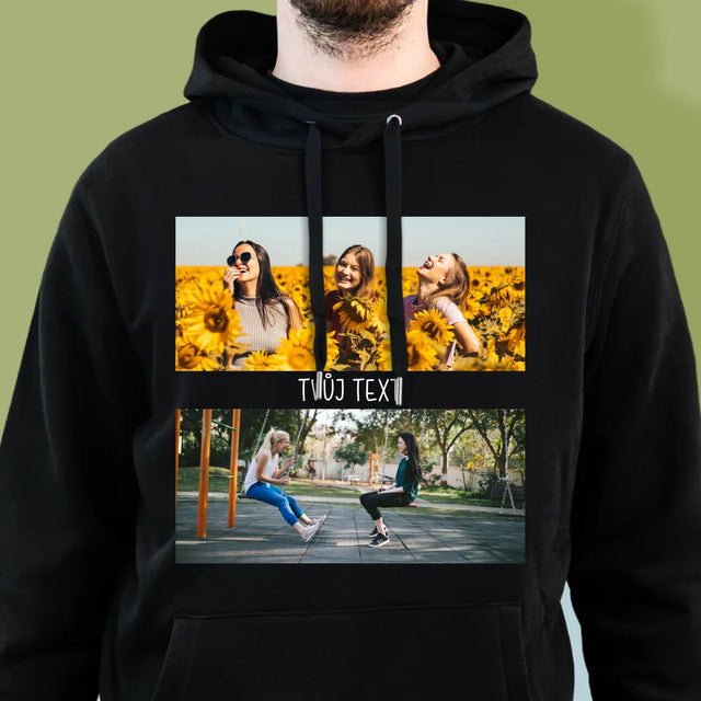 Fotokoláž: 2 Fotky A Nápis - Pánská Mikina S Kapuci