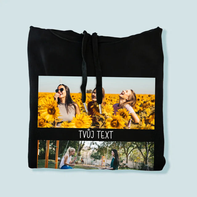 Fotokoláž: 2 Fotky A Nápis - Pánská Mikina S Kapuci