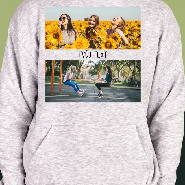 Fotokoláž: 2 Fotky A Nápis - Pánská Mikina S Kapuci