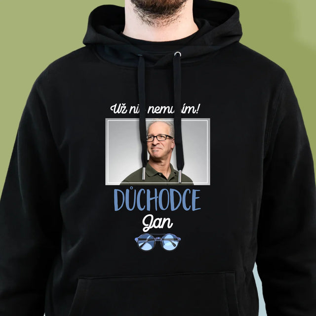 Fotka A Textem: Už Nic Nemusím! Důchodce - Pánská Mikina S Kapuci