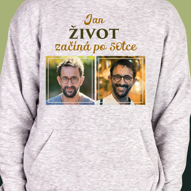 Fotokoláž: Život Začíná Po 50Tce - Pánská Mikina S Kapuci