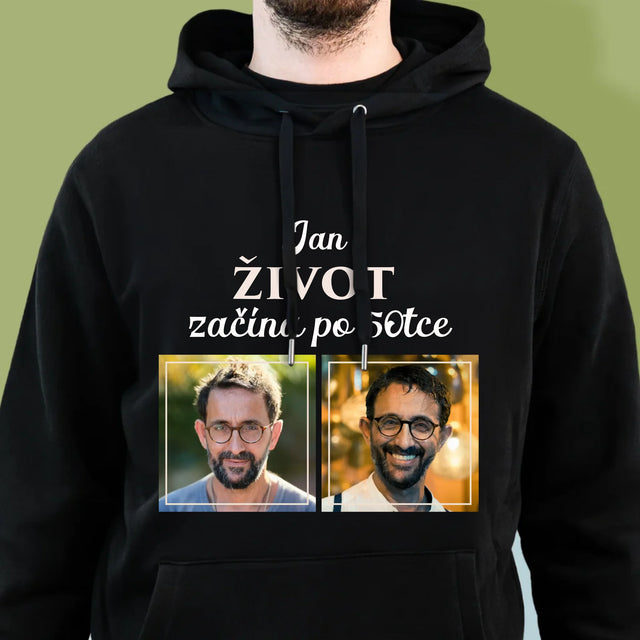 Fotokoláž: Život Začíná Po 50Tce - Pánská Mikina S Kapuci