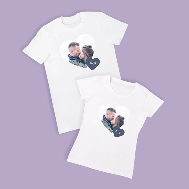 Fotokoláž: Iniciály Srdce - Trička Pro Páry