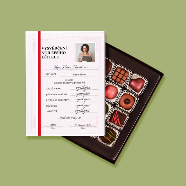Fotka A Textem: Vysvědčení Nejlepšího Učitele - Pralinky