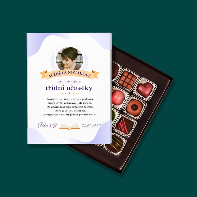 Fotka A Textem: Certifikát Nejlepší Třídní Učitelky - Pralinky
