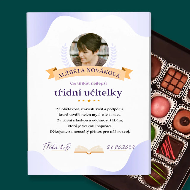 Fotka A Textem: Certifikát Nejlepší Třídní Učitelky - Pralinky