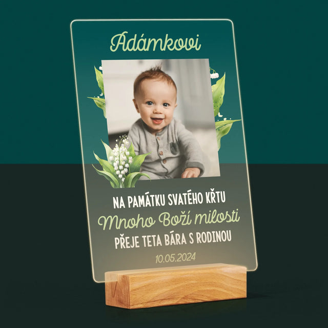 Fotka A Textem: Památka Na Křest Konvalinky - Tisk Na Akrylovém Skle