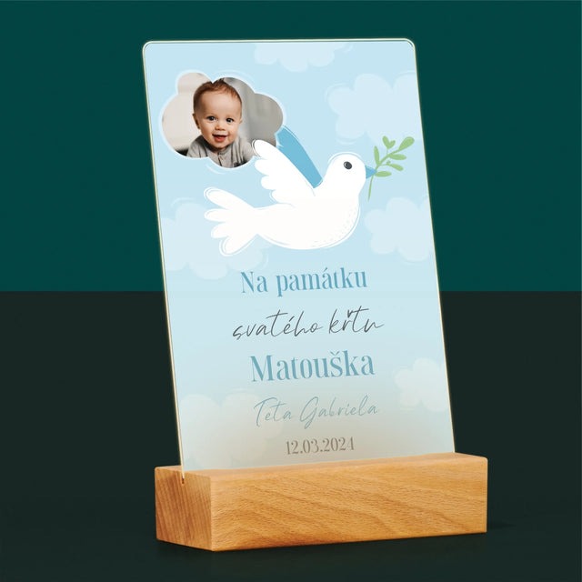 Fotka A Textem: Památka Na Křest Holoubek - Tisk Na Akrylovém Skle