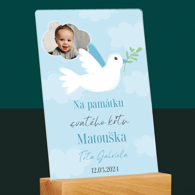 Fotka A Textem: Památka Na Křest Holoubek - Tisk Na Akrylovém Skle