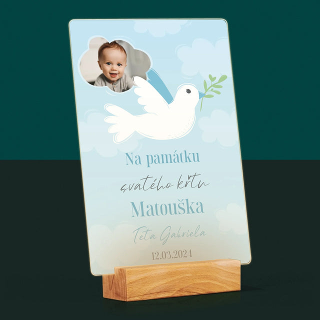 Fotka A Textem: Památka Na Křest Holoubek - Tisk Na Akrylovém Skle