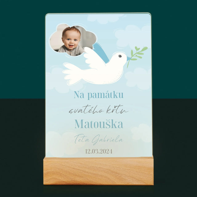 Fotka A Textem: Památka Na Křest Holoubek - Tisk Na Akrylovém Skle