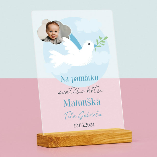 Fotka A Textem: Památka Na Křest Holoubek - Tisk Na Akrylovém Skle