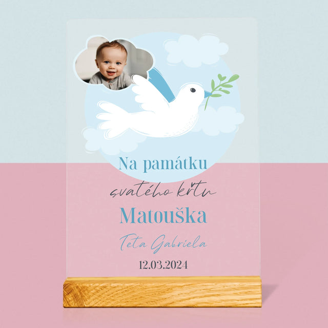 Fotka A Textem: Památka Na Křest Holoubek - Tisk Na Akrylovém Skle