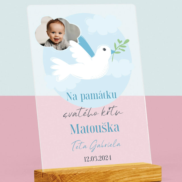 Fotka A Textem: Památka Na Křest Holoubek - Tisk Na Akrylovém Skle