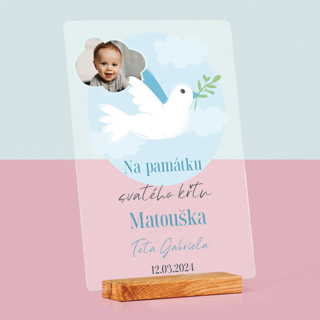 Fotka A Textem: Památka Na Křest Holoubek - Tisk Na Akrylovém Skle