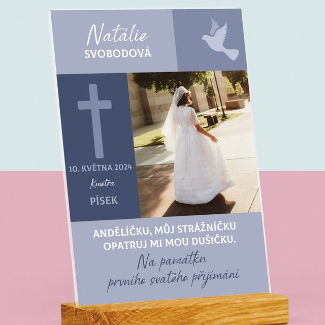 Fotka A Textem: Andělíčku Přijímání - Tisk Na Akrylovém Skle