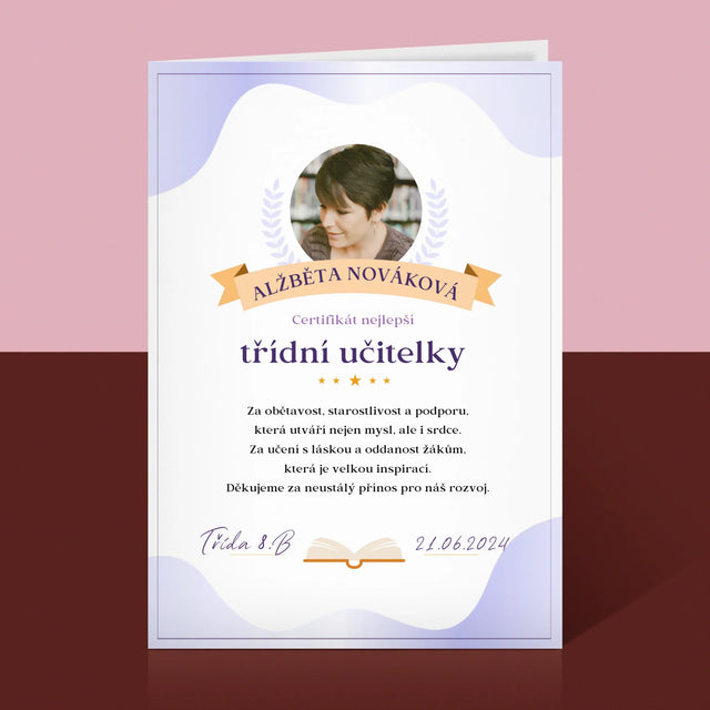 Fotka A Textem: Certifikát Nejlepší Třídní Učitelky - Přání