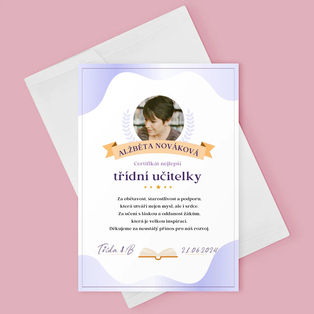 Fotka A Textem: Certifikát Nejlepší Třídní Učitelky - Přání