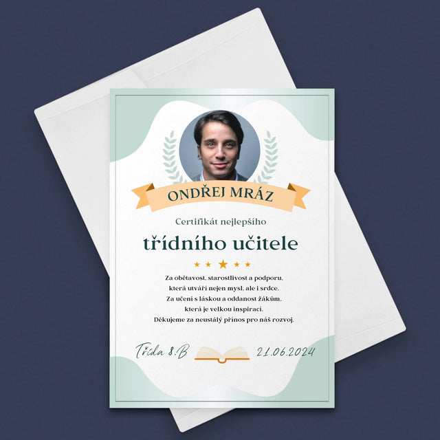 Fotka A Textem: Certifikát Nejlepšího Třídního Učitele - Přání