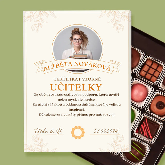 Fotka A Textem: Certifikát Vzorné Učitelky - Pralinky