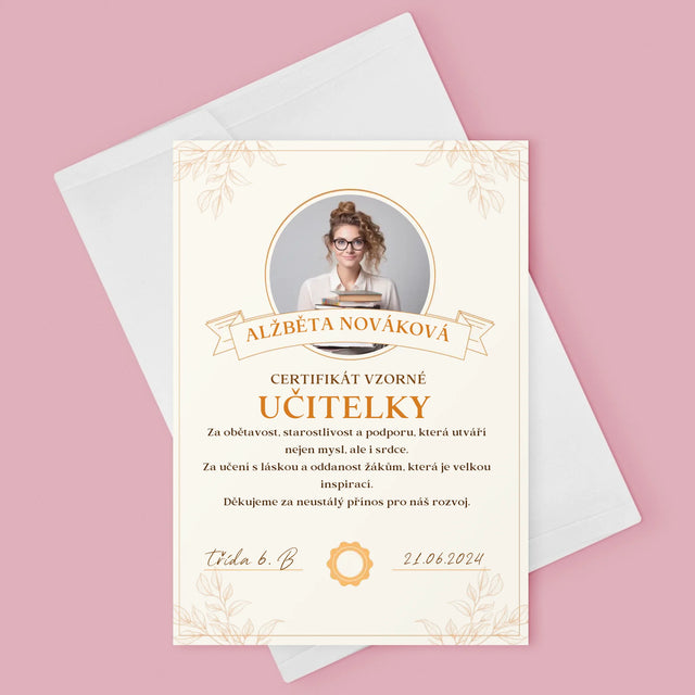 Fotka A Textem: Certifikát Vzorné Učitelky - Přání