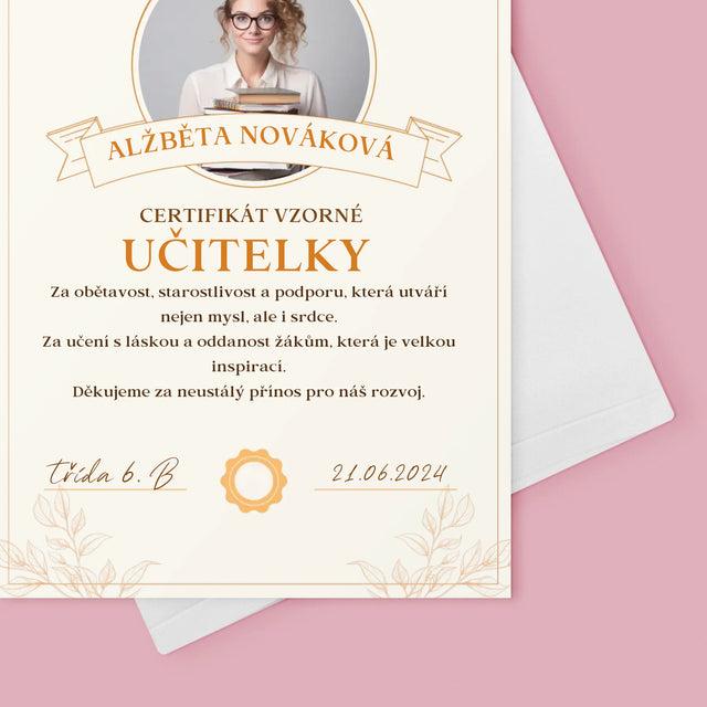 Fotka A Textem: Certifikát Vzorné Učitelky - Přání