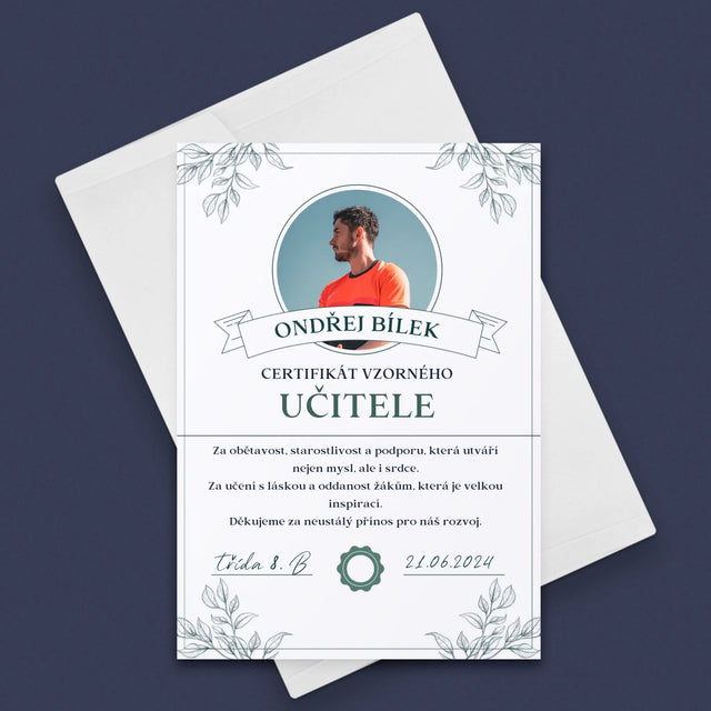 Fotka A Textem: Certifikát Vzorného Učitele - Přání
