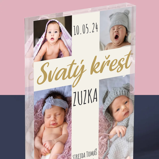 Fotokoláž: Svatý Křest Kříž - Akrylový Blok