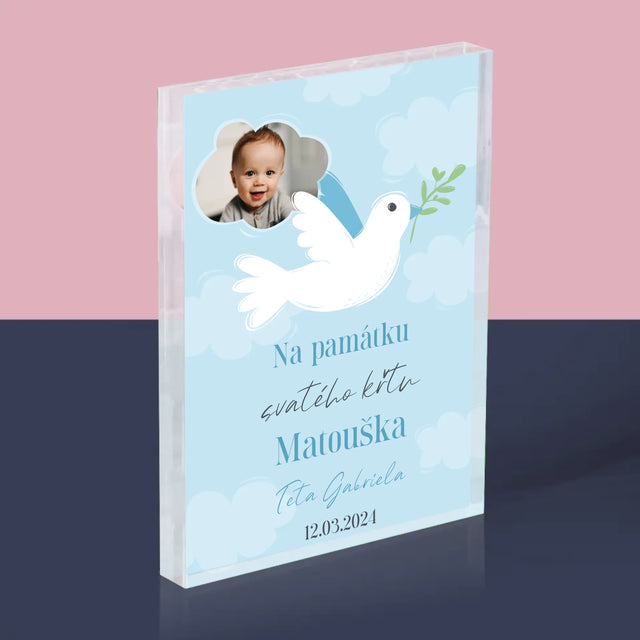 Fotka A Textem: Památka Na Křest Holoubek - Akrylový Blok