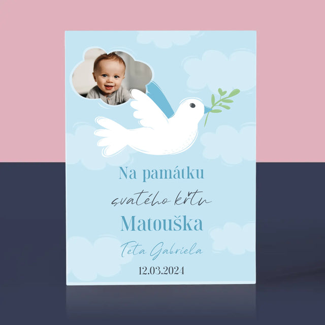 Fotka A Textem: Památka Na Křest Holoubek - Akrylový Blok