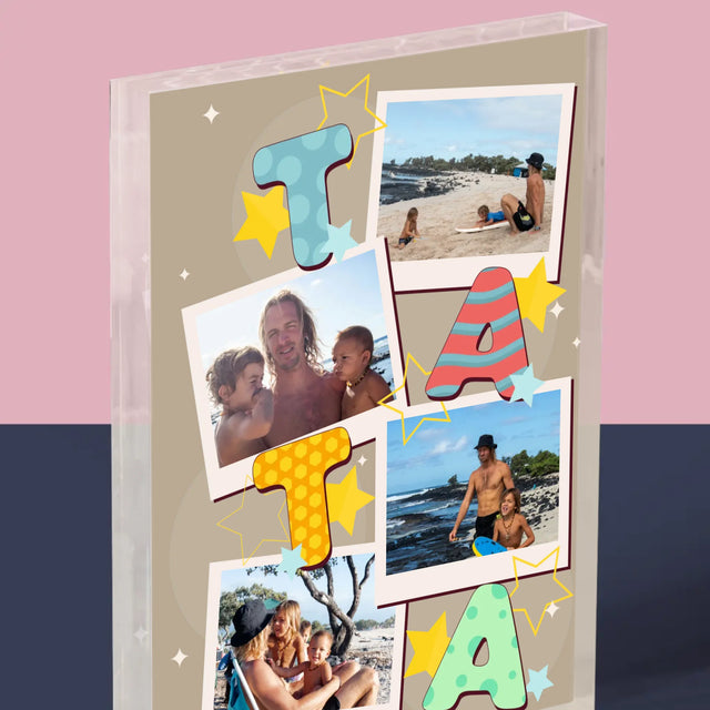 Fotokoláž: Písmenka Táta - Akrylový Blok