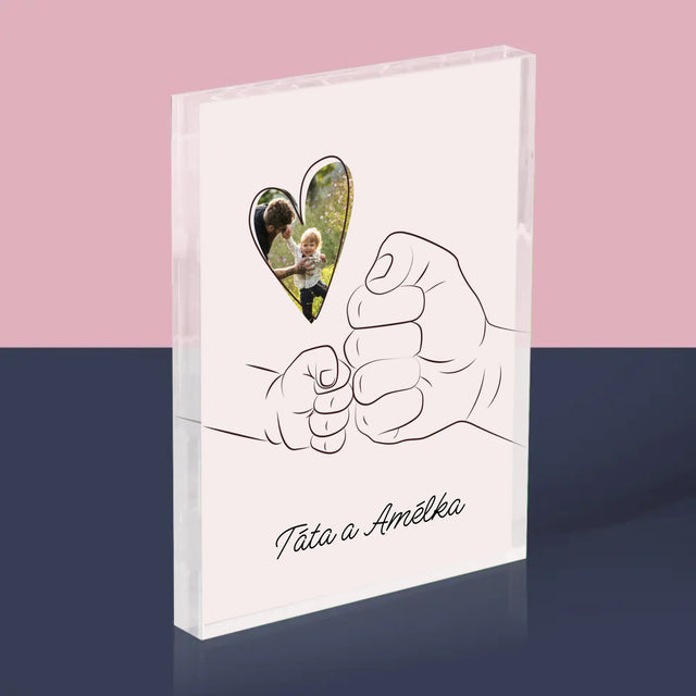 Fotka A Textem: Táta Dítě Ručička - Akrylový Blok