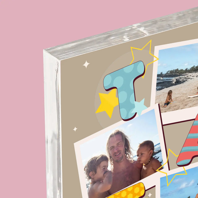 Fotokoláž: Písmenka Táta - Akrylový Blok