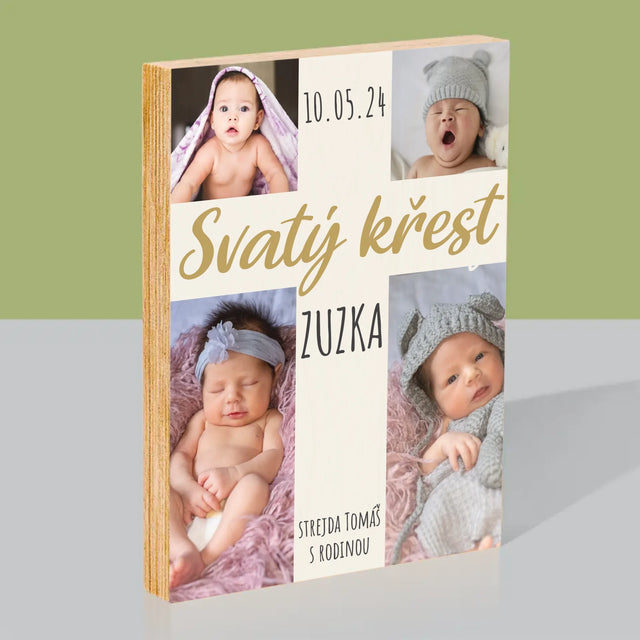 Fotokoláž: Svatý Křest Kříž - Tisk Na Dřevo