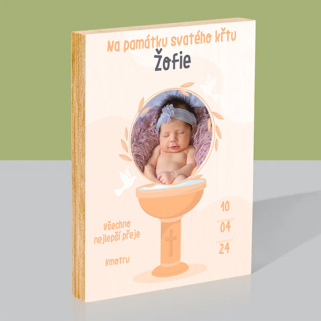 Fotka A Textem: Na Památku Svatého Křtu - Tisk Na Dřevo