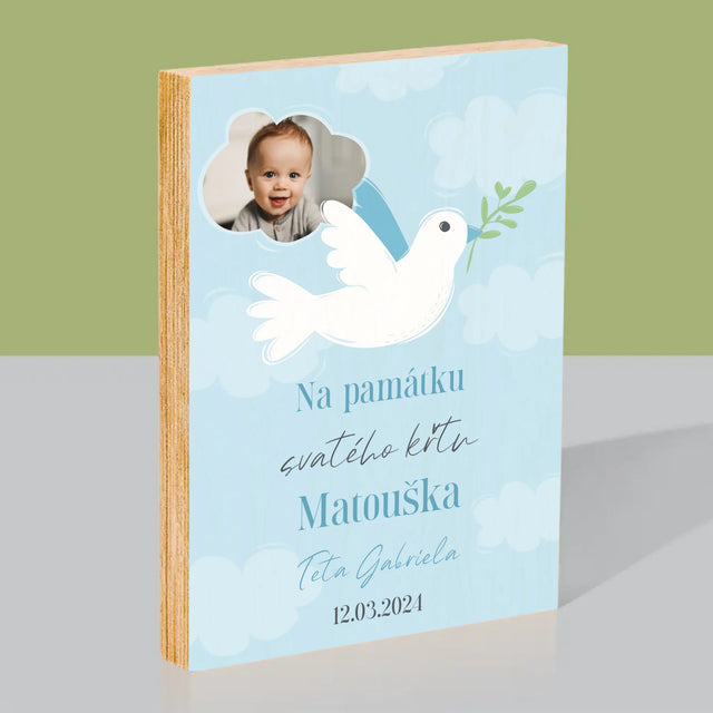 Fotka A Textem: Památka Na Křest Holoubek - Tisk Na Dřevo