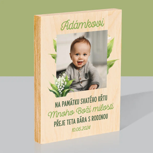 Fotka A Textem: Památka Na Křest Konvalinky - Tisk Na Dřevo
