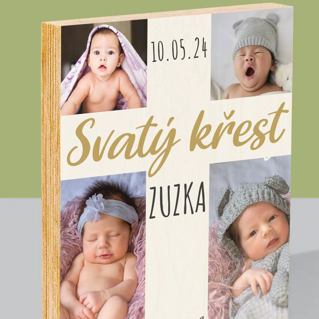 Fotokoláž: Svatý Křest Kříž - Tisk Na Dřevo