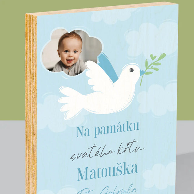 Fotka A Textem: Památka Na Křest Holoubek - Tisk Na Dřevo