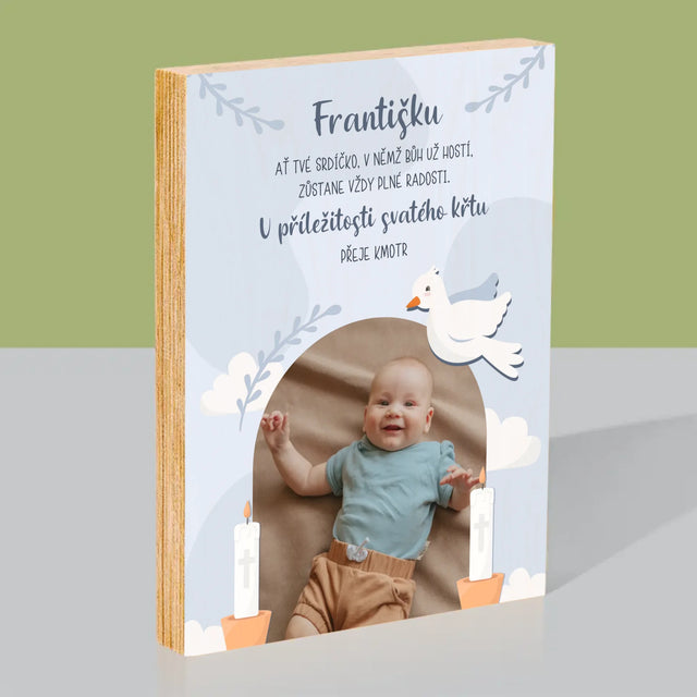 Fotka A Textem: U Příležitosti Svatého Křtu Přání - Tisk Na Dřevo