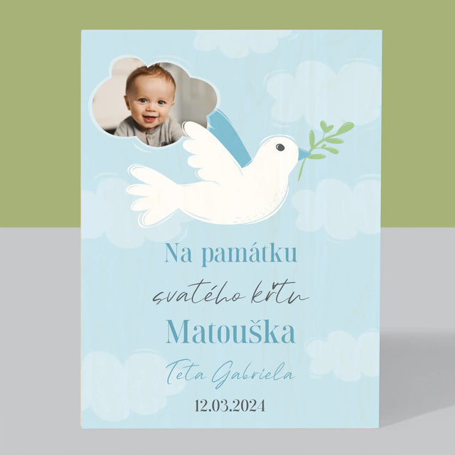 Fotka A Textem: Památka Na Křest Holoubek - Tisk Na Dřevo