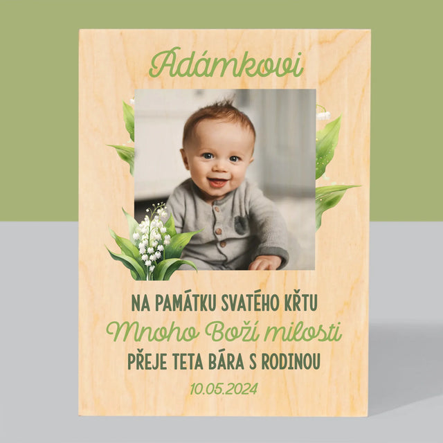 Fotka A Textem: Památka Na Křest Konvalinky - Tisk Na Dřevo