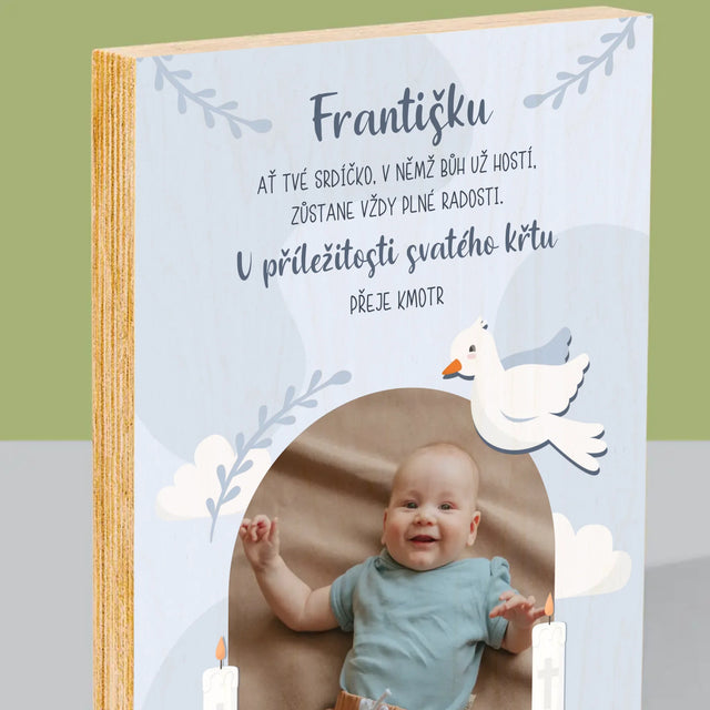 Fotka A Textem: U Příležitosti Svatého Křtu Přání - Tisk Na Dřevo