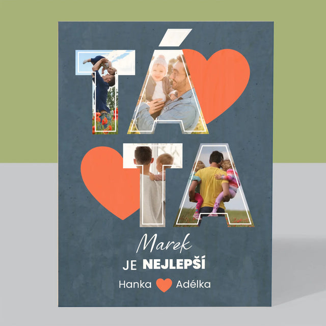 Fotokoláž: Táta Je Nejlepší - Tisk Na Dřevo