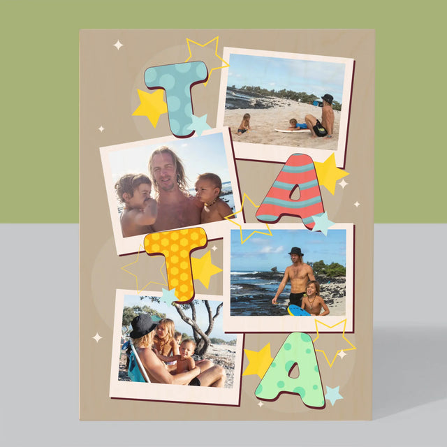 Fotokoláž: Písmenka Táta - Tisk Na Dřevo