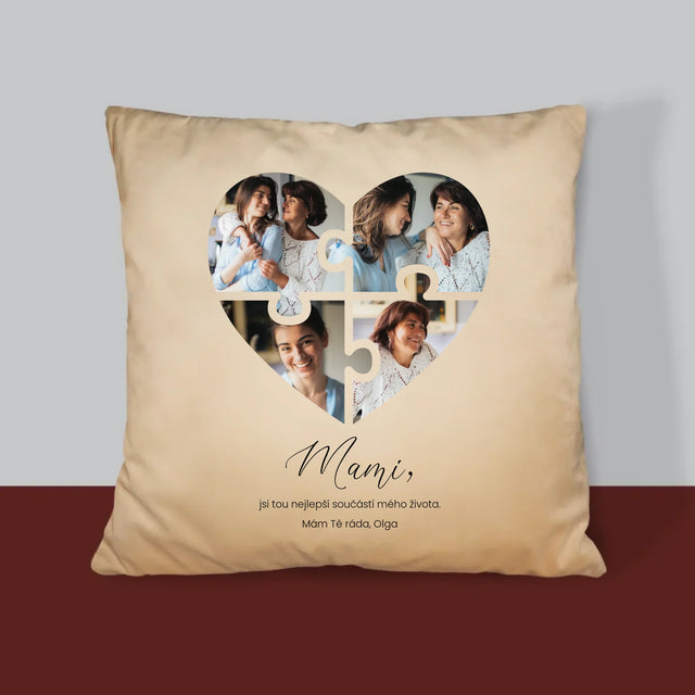 Fotokoláž: Puzzle Srdce Pro Mámu - Polštář