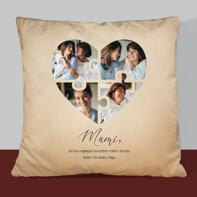 Fotokoláž: Puzzle Srdce Pro Mámu - Polštář