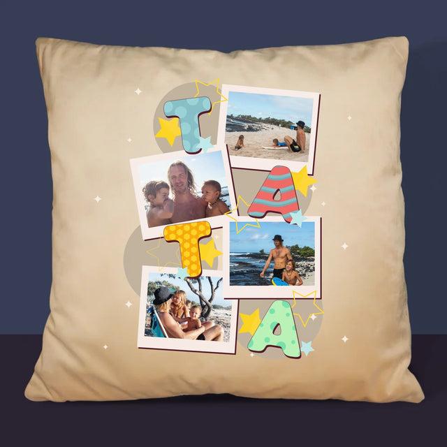 Fotokoláž: Písmenka Táta - Polštář
